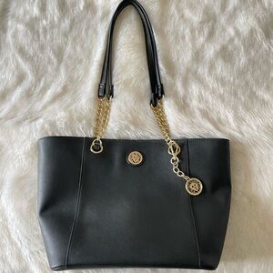Anne Klein Tote Bag – Black with Gold Chain Straps – Women’s Handbag